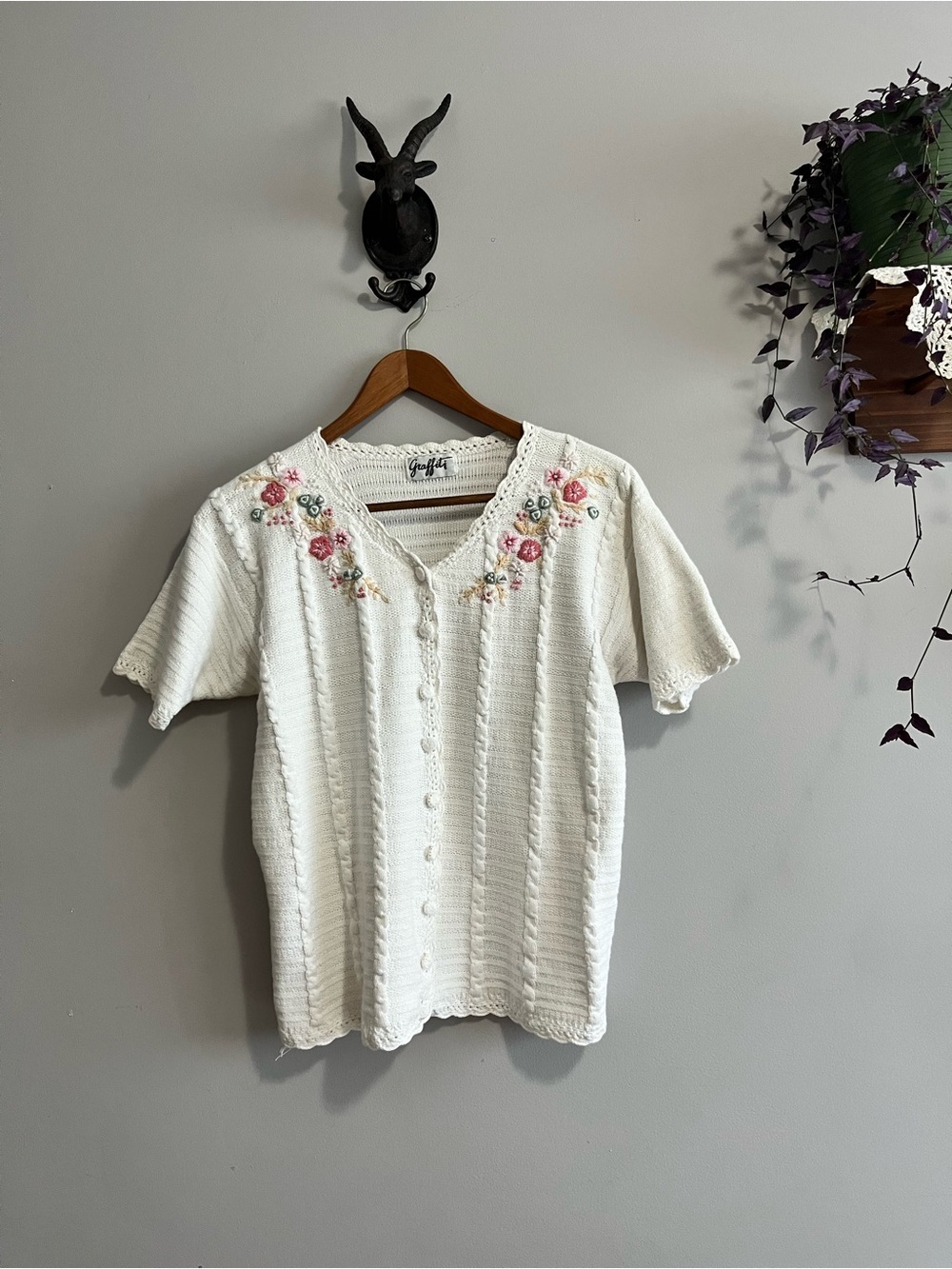 Vintage Graffiti Embroidered Knit Top